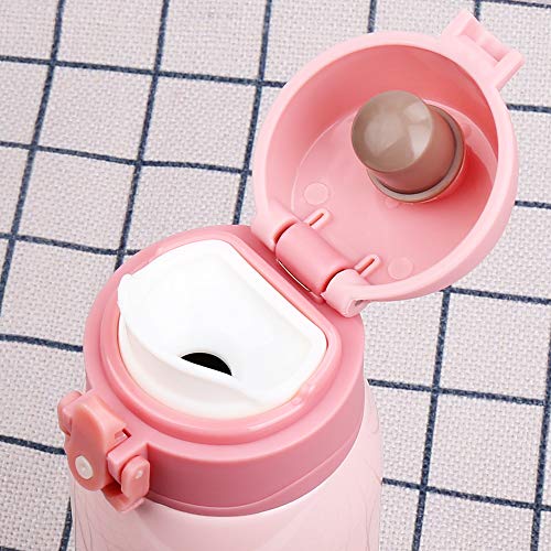 Kids Water Bottle Thermoses Rainbow Water Bottle Cup Metal Stainless Steel Vacuum Insulated Water Flask for School Kids Girls Lunch Box Leak Proof BPA Free No Straw (Pink 9oz) - Thumbnail 3