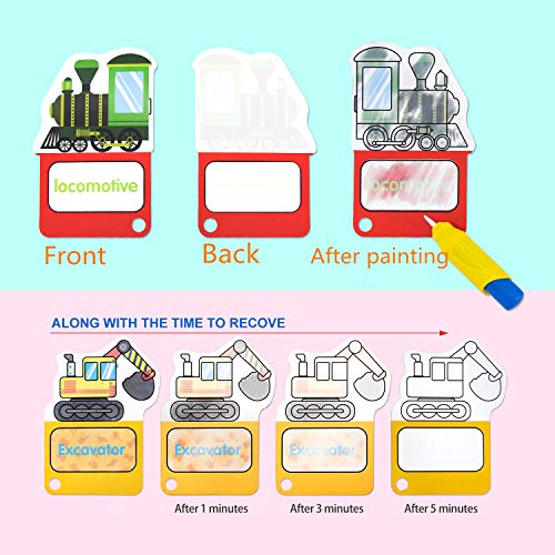 Reusable Water Painting Cards with 2 Magic Drawing Pens,Graffiti Doodle Board Traffic Vehicle Cognitive Cards Games,Early Education Toy for Toddlers Kids
