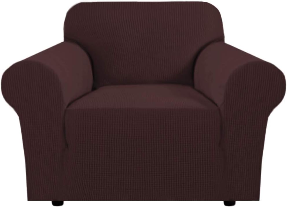 Slipcovers - H.VERSAILTEX Stretch Sofa Cover 1 Piece Skid Resistance Furniture Protector Cover Jacquard Spandex Couch Covers Armchair Slipcover, Form Fitted Chair Slipcovers - Chocolate, Chair (31