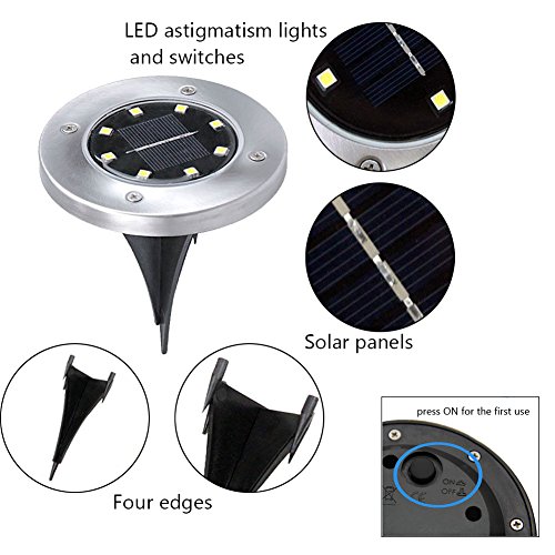 image for Foho Solar Ground Lights, [4 Pack] Upgraded 8LED Solar Path Lights Out