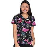 Cherokee Tooniforms by Women's V-Neck Alice in Wonderland Print Scrub Top Large Print