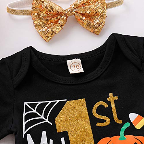 image for MIS1950s Kids Girls Outfits Pumpkin Print Baby Costume Romper Tulle Sk