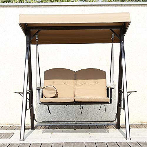 E_W__NWN 2 Seater Garten Schaukel Stuhl, Outdoor Indoor Canopy pulverbeschichtetem Stahl Cushioned Seaters, Innenhof… – Bild 5