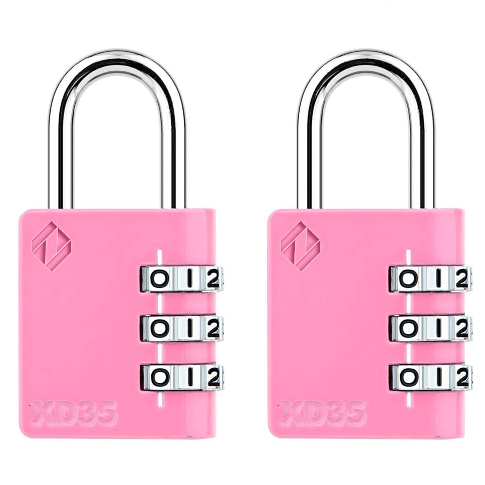 [ZARKER XD35] Small and Heavy Duty 3-Digit Combination Padlock Different Design Defferent Colors and Strong Metal Locking Mechanism - Pink 2Packs