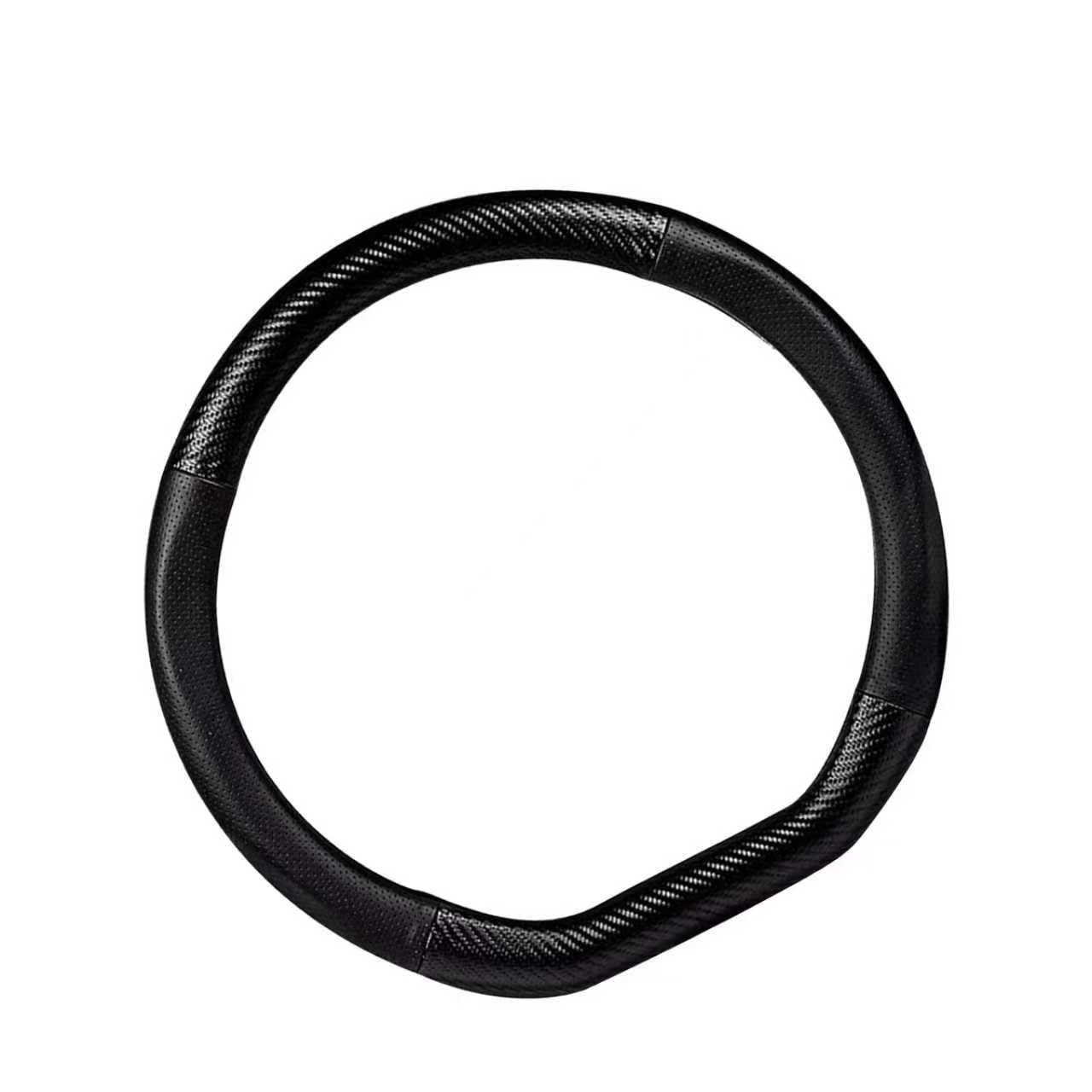 Photo 1 of CyperFair D-Shaped Steering Wheel Cover – Carbon Fiber Pattern, Anti-Slip, Wear-Resistant, Sweat-sbsorbent Microfiber Leather Protector, Four Seasons Universal Fit (Black)