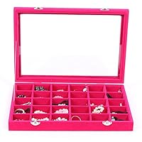 NOVADEAL 30 Grids Velvet Glass Jewelery Display Tray Case Ring Earring Accessories Storage Organiser Box - Hot Pink