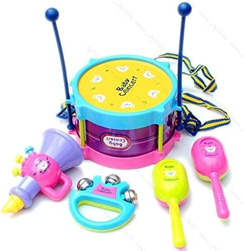 Baby Roll Drum Musical Instruments Kids Drum Set Children Toy 5 Pcs Drum with Drum Sticks Saxophone Whistle Maracas Tambourine