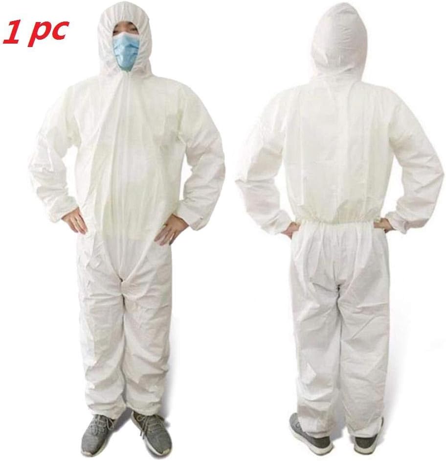 Jungles Disposable Work Clothes, Protection Clothes, with Hooded, Including Hooded Jacket and Pants, Protection Gown Coverall Garment for Men Women in/Outdoor - White