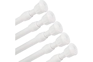 Goodtou 5 Pack Spring Tension Rods for Windows 28 to 48 Inch Adjustable White Tension Curtain Rods No Drilling Small Spring Loaded Curtain Rods for Closet Cupboard Bar