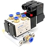 Woljay Pneumatic Solenoid Valve PT 1/4" Air Valve 4V210-08 DC 12V 5 Way 2 Position Base Quick Fittings Muffler Set