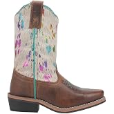 Dan Post Kids Girls Rumi Cow Metallic Square Toe Pull On - Casual Boots Mid Calf - Brown, Off White
