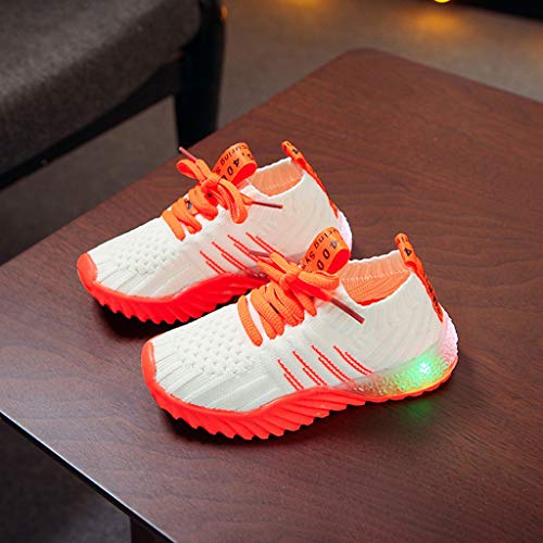 ModaParis Baby Boys Girls LED Light Up Sneakers, 1-6 Years Old, Kids Mesh Breathable Sport Running Shoes Orange