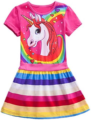 Little Girl Dresses Unicorn Dress - Short Sleeve Toddler Girl Dresses 3T - 8T