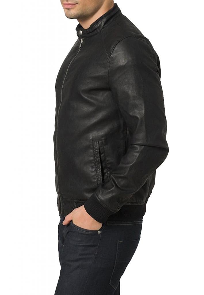 Pristine Leather Mens Biker Genuine Sheep Leather Slim Fit Bomber Party Jacket