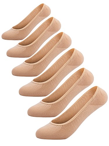 No-Show Socks for Women,Thin Low Cut Socks Loafer Liner Anti Slip Heel Beige,6 Pack_beige Socks,One Size