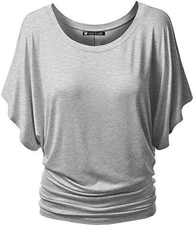 Chns Womens Loose Casual Boat Neck Short Sleeve Wrap Front Drape Dolman T-shirt Light Gray-S