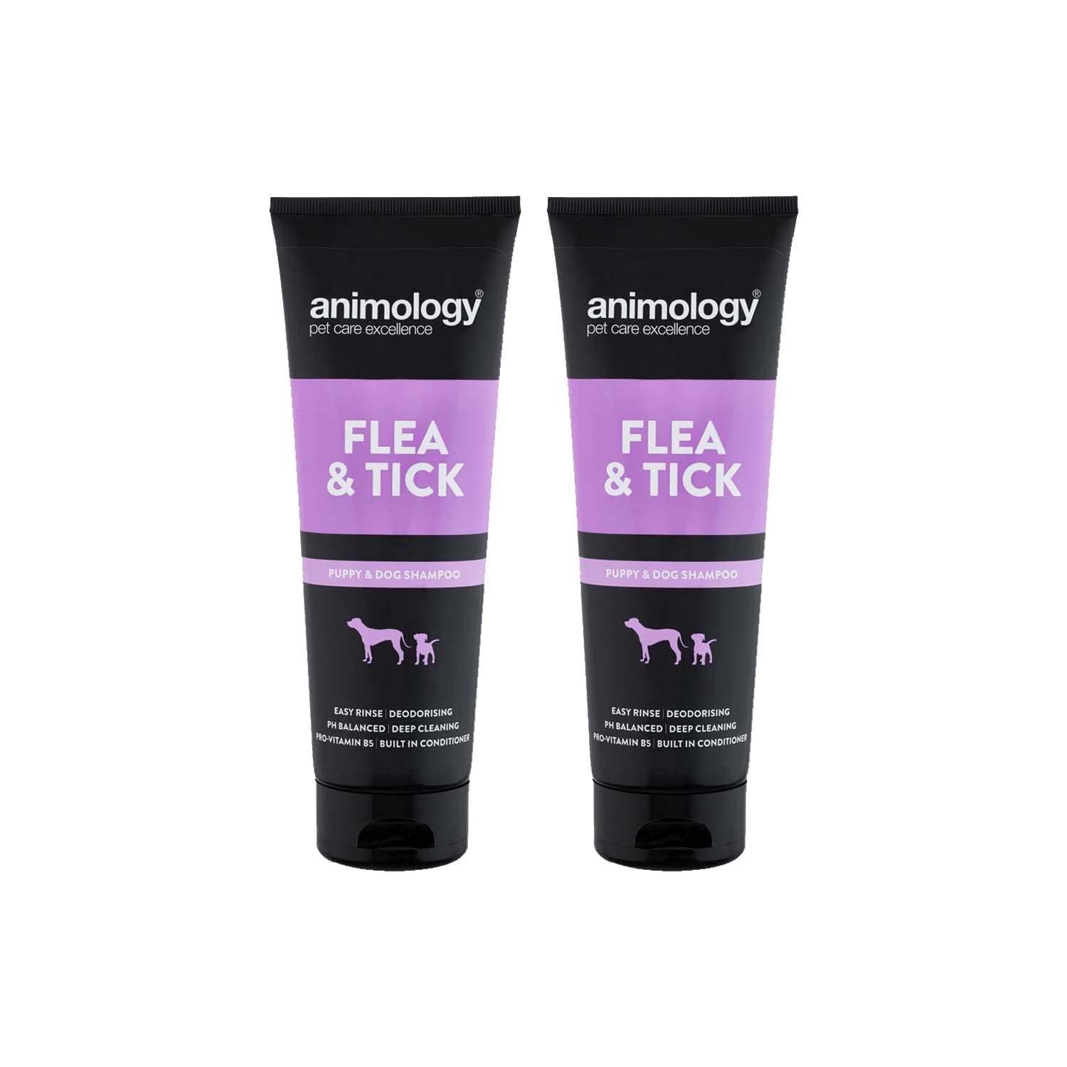 Animology Flea and Tick Shampoo For Puppies and Dogs | Medicated Tea Tree Scent | Built In Conditioner | Added Pro-Vitamin B5 | PH Balanced | Soothes Irritated Bitten skin | 250ml 2 Pack