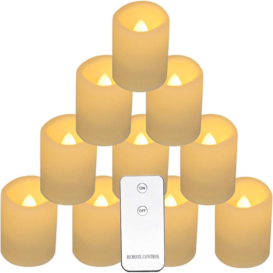 Eldnacele Led Flickering Flameless Votive Tea Lights Candles with Remote Control Battery Operated Set of 10 Electric Tealights Candle for Home Christmas,Xmas Decorations 300+Hours
