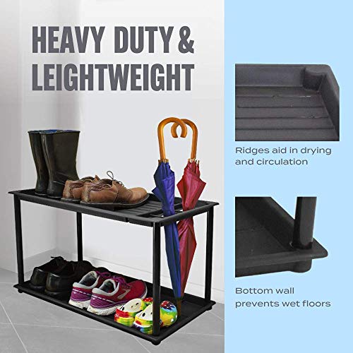 Innover TwoTier Boot Tray with Umbrella Stand, MultiPurpose Shoe Rack Entryway Organizer