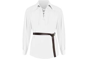 Bbalizko Mens Medieval Pirate Shirt Viking Renaissance Steampunk Lace Up Halloween Colonial Scottish Costume Tops