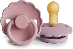 FRIGG Daisy Natural Rubber Baby Pacifier | Made in Denmark | BPA-Free (Baby Pink/Soft Lilac, 6-18 Months) 2-Pack