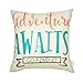 Fjfz Nursery Inspirational Quote Cotton Linen Home Decorative Throw Pillow Case Cushion Cover for Sofa Couch Aztec Theme Adventure Awaits, Pink Coral Mint Turquoise, 18