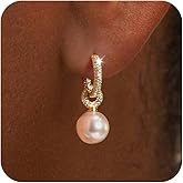 YOIHUR Pearl Earrings for Women, Dainty 14K Gold Plated Pearl Hoop Earrings Hypoallergenic Wedding Pearls Dangle Earrings Jewelry Gift for Women Bridal