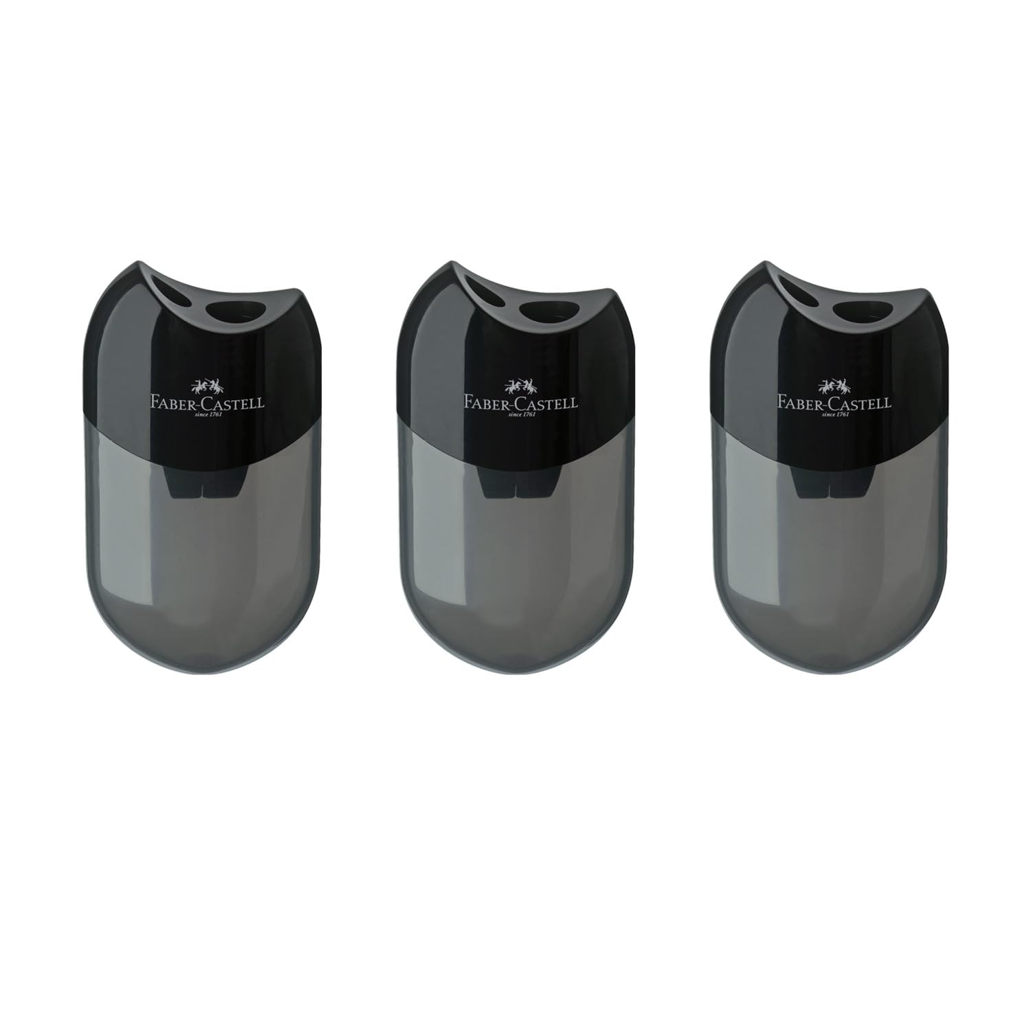 FABER-CASTELL 205005 Double Sharpener 183500, Case Colour: Black/Transparent, Pack of 3