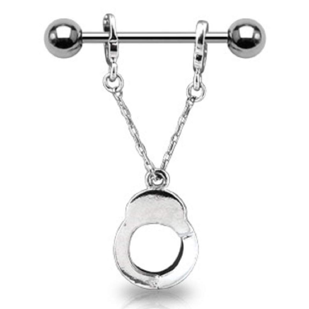 PiercedOff Nipple Bar with Dangling Handcuffs