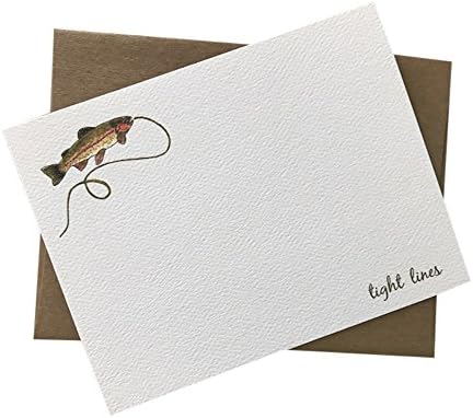 Fly Fishing Flat Note Card Set with Rainbow Trout and Tight Lines Signature, Set of 8 with Envelopes