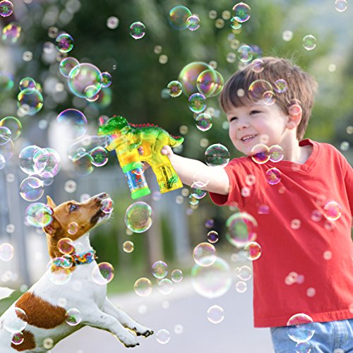 Prextex 2-Pack Dinosaur Bubble Gun Shooter Light Up Bubbles Blower with LED Flashing Lights and Sounds Dinosaur Toys for Kids, Toys Boys and Girls