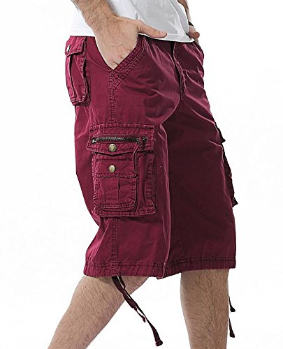 HHGKED Men's Twill Cargo Shorts-Wine red-32 - Thumbnail 4
