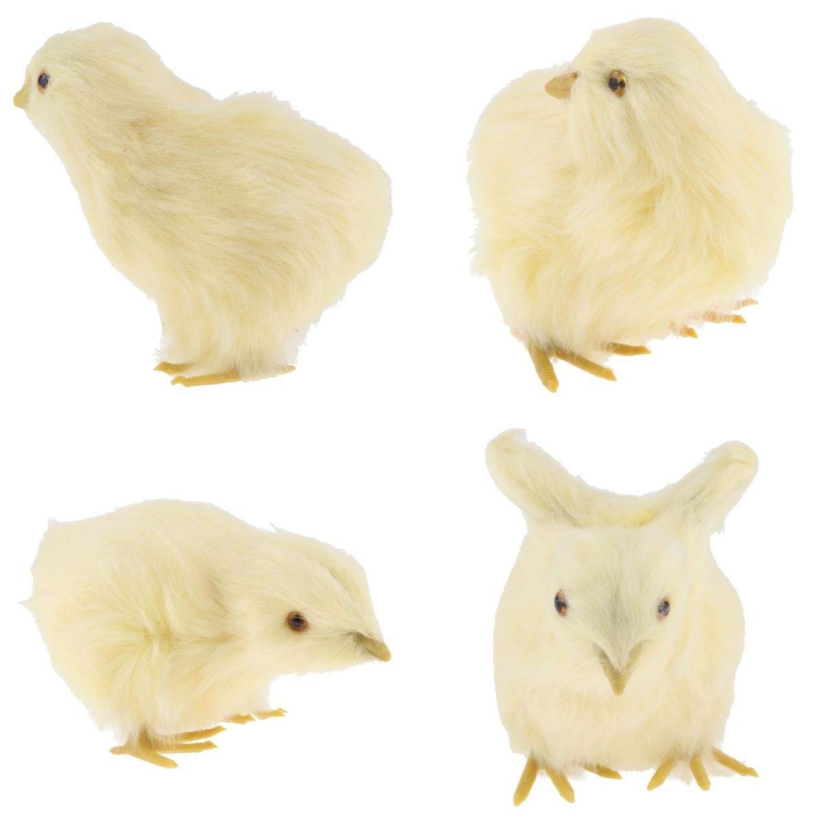 Set of 4 Realistic Lifelike Easter Baby Chicks Synthetic Furry Farm