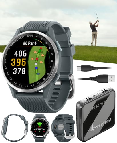 Garmin Approach S44 Golf GPS Smartwatch Silver Aluminum Bezel with Twilight Silicone Band with Wearable4U Power Bank Bundle