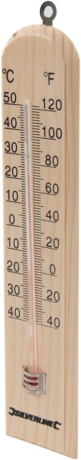Silverline Wooden Thermometer -40 to +50C Fahrenheit Hardwood Glass Tube