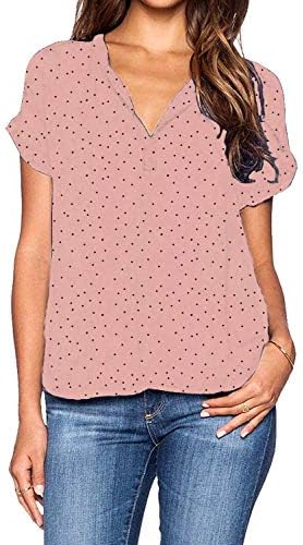 Grace Elbe Women's Casual Polka Dot Blouse Short Sleeve Top Shirt