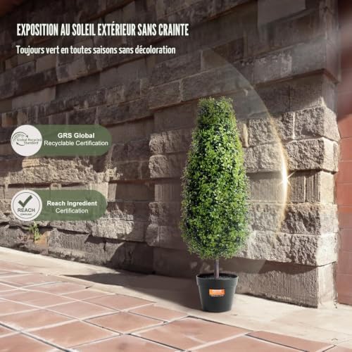 Buis Artificiel, Lot de 2, Faux Arbres Topiaires 91,4 cm avec Feuilles Supplémentaires et Pot, Résistante aux UV, Ensemble Fausse Plante Artificielle Verte pour Décoration Intérieur Extérieur