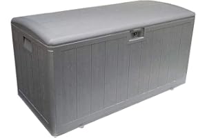 Plastic Development Group 105 Gallon Weatherproof Large Double Wall Plastic Outdoor Patio Storage Deck Box with Soft-Close Lid, Driftwood Gray