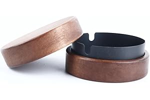 Ashtray with Lid, Wooden + Stainless Steel Ashtrays for Cigarettes, Windproof Ash Tray for Indoor Outdoor, Ash Holder for Off