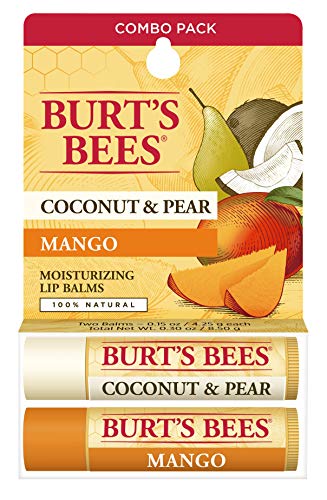 Burt's Bees 100% Natural Moisturizing Lip Balm, Coconut & Pear and Mango with Beeswax & Fruit Extracts - 2 Tubes