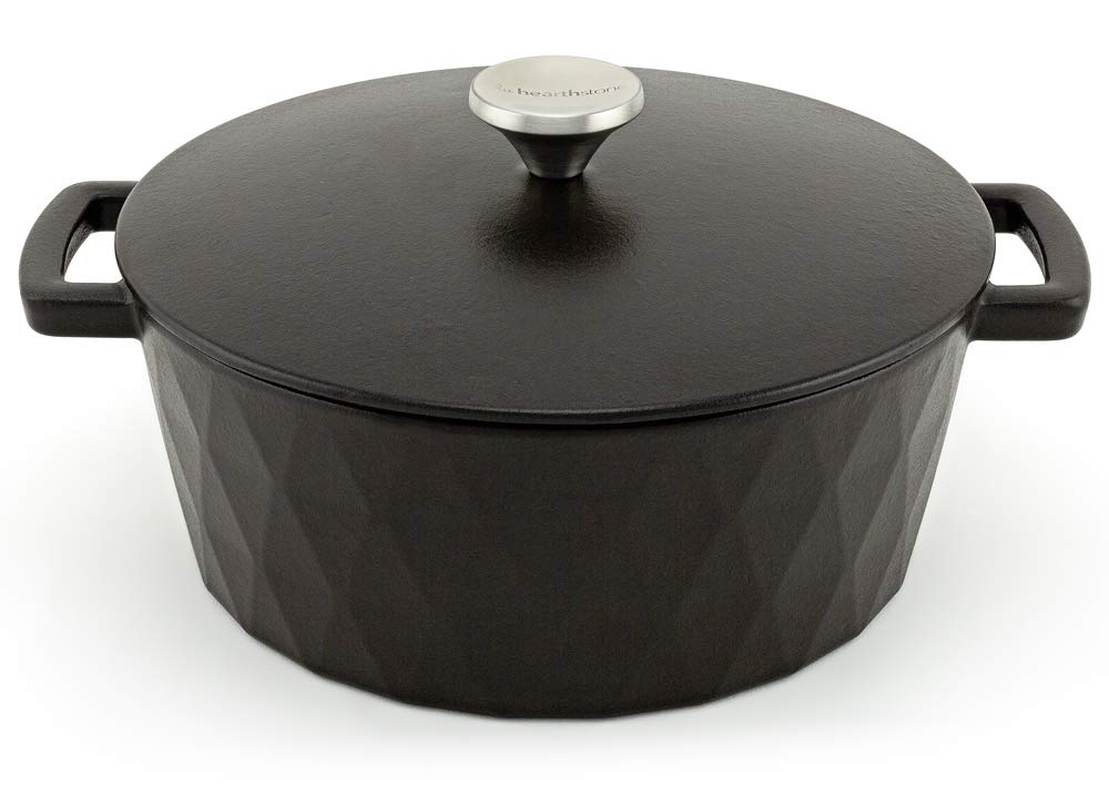 HearthStone Cookware - Enamelled Cast Iron Diamond Pot, Satin Black, 26 cm, 5.2 Litres. For all surfaces including Induction and Oven.