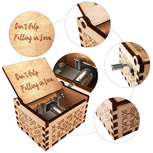 Ucuber Music Box for Valentine's Day - Wood Laser Engraved Vintage Hand Cranked Cute Boxes | Can't Help Falling in Love | Best Gifts for Wedding Day/Christmas Day/Birthday