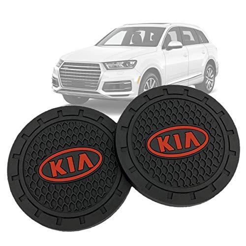 CARFORU 2 Pack Auto Sport 2.75 Inch Diameter Oval Tough Car Logo Vehicle Travel Auto Cup Holder Insert Coaster Can Car Interior Accessories Anti Slip Cup Mat Fit for KIA Accessory
