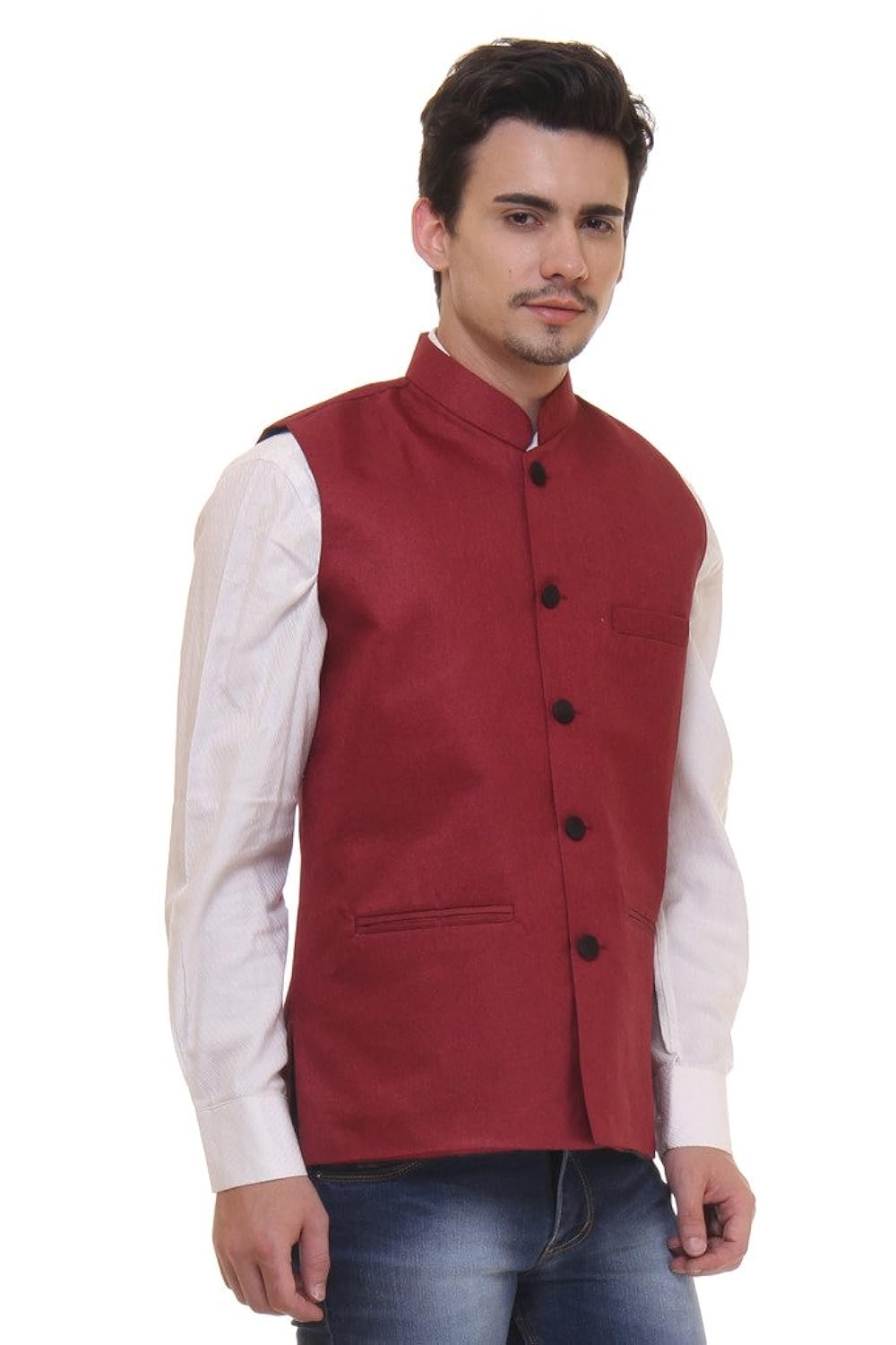 routeen maroon casual partywear ethnic modi jacket waistcoat for men