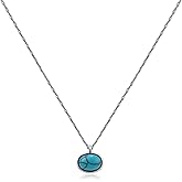 Teppdfann Sliver Natural Stone Necklace Tiny Oval Gemstone Pendant Necklace for Women with Beautiful Jade Turquoise Sapphire