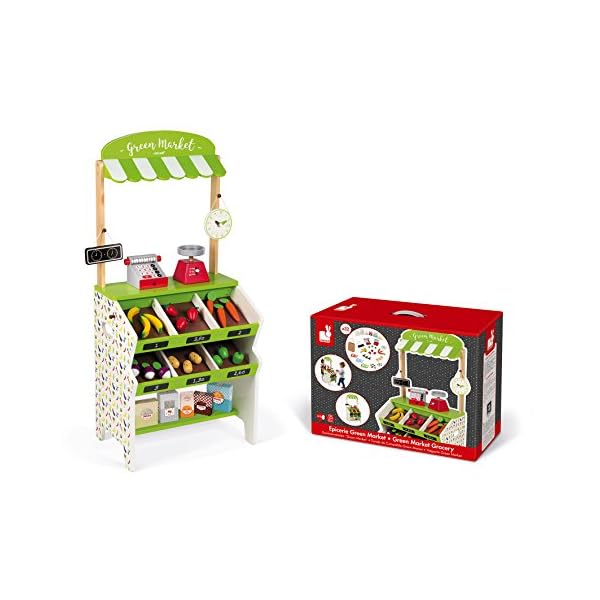 Janod - Green Market Wooden Grocery for Children - 32 Accessories Included - Shopping Pretent Play Toy - For children… – Bild 3