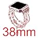 Falandi Apple Watch Band 38mm, Glittering Diamond Metal Rose Gold Case with Handmade Elastic Stretch Bracelet Fashion Women Girls Rhinestone Replacement Strap for iWatch Series 3/2 / 1(M, Pink-38mm)