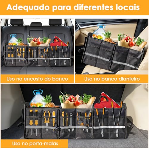 Organizador Multiuso Carro Viagen Grande Impermeável Caixa Organizadora Porta Mala Dobrável com 3 Compartimento Bolsa Térmica Caixa Armazenamento Carro SUV MPV Caminhão Van Caminhonete