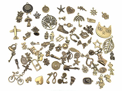 Kinteshun Alloy Mixed Multistyle Wholesale Punk Charm Pendant Connector for DIY Jewelry Making Accessaries(80pcs,Antique Bronze Tone)