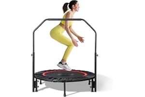 HOLLEYWEB 40"/48" Mini Foldable Trampoline for Adults 450/600 LB Weight Capacity Rebounder Trampoline with Adjustable Foam Handle Small Exercise Trampoline for Indoor or Garden Workout